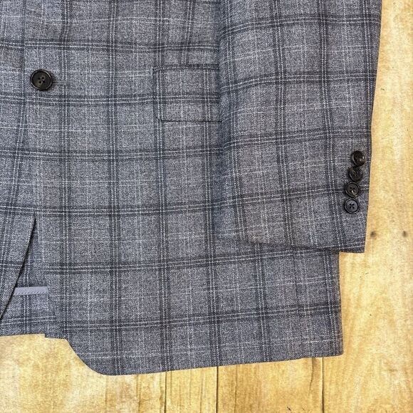 Ralph Lauren Wool Silk Linen Blazer Unstructured Gray Glen Plaid Windowpane 40L - Picture 6 of 11